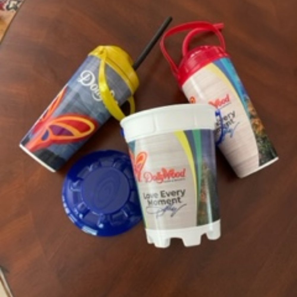 2 Dollywood Cups & Popcorn Bucket
